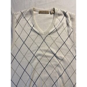 Vintage Men's XL V-neck Sweater Vest White With Argyle Pattern Golf Tennis Prepy